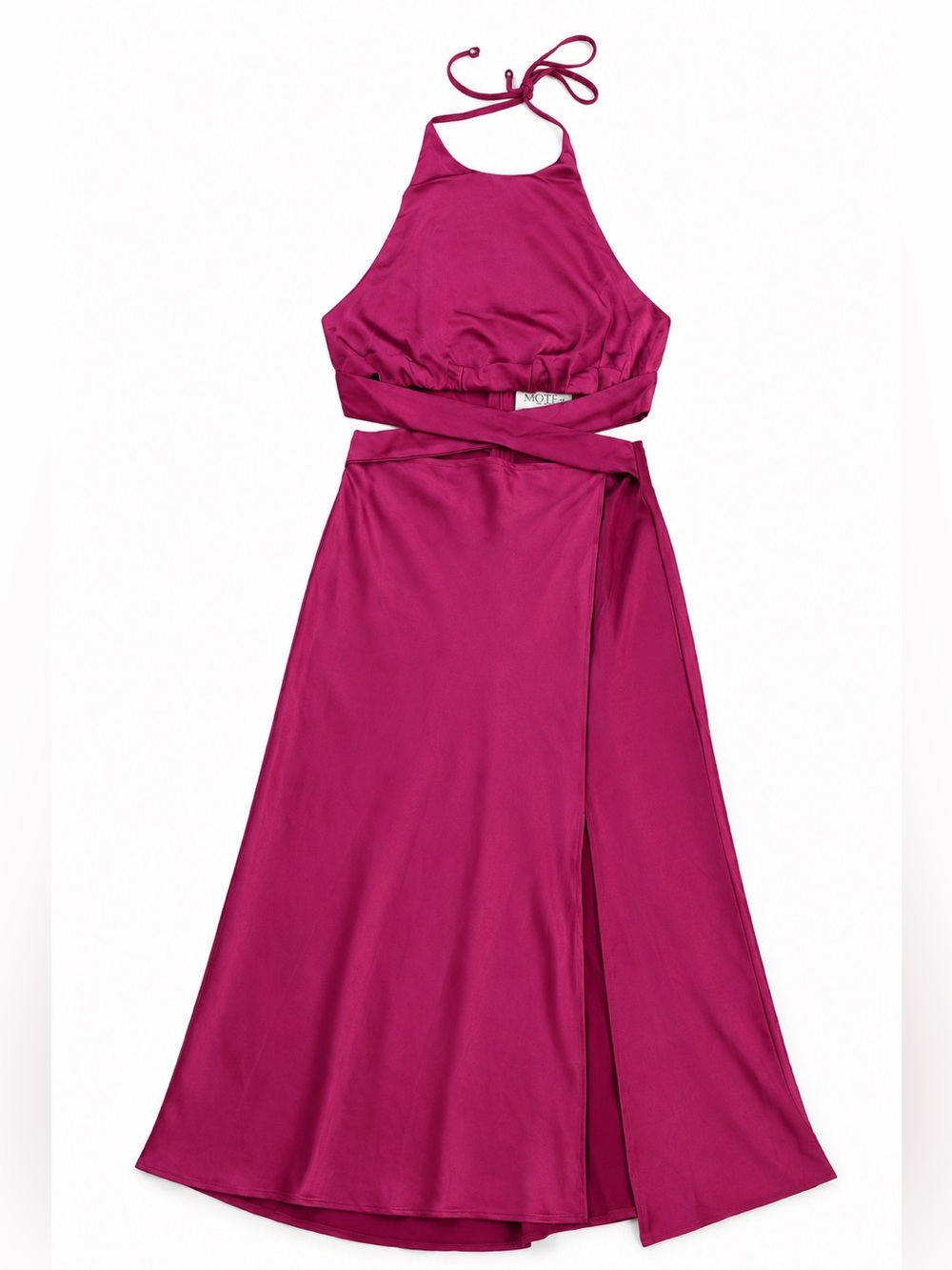 Selfie by Leslie NWOT Satin Cutout Maxi Dress Women Small PLUM Halter Backless